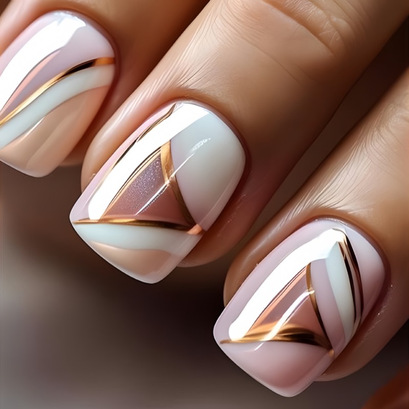 Nail Art Press On - 24 шт./набор, Короткие квадратные накладные ногти