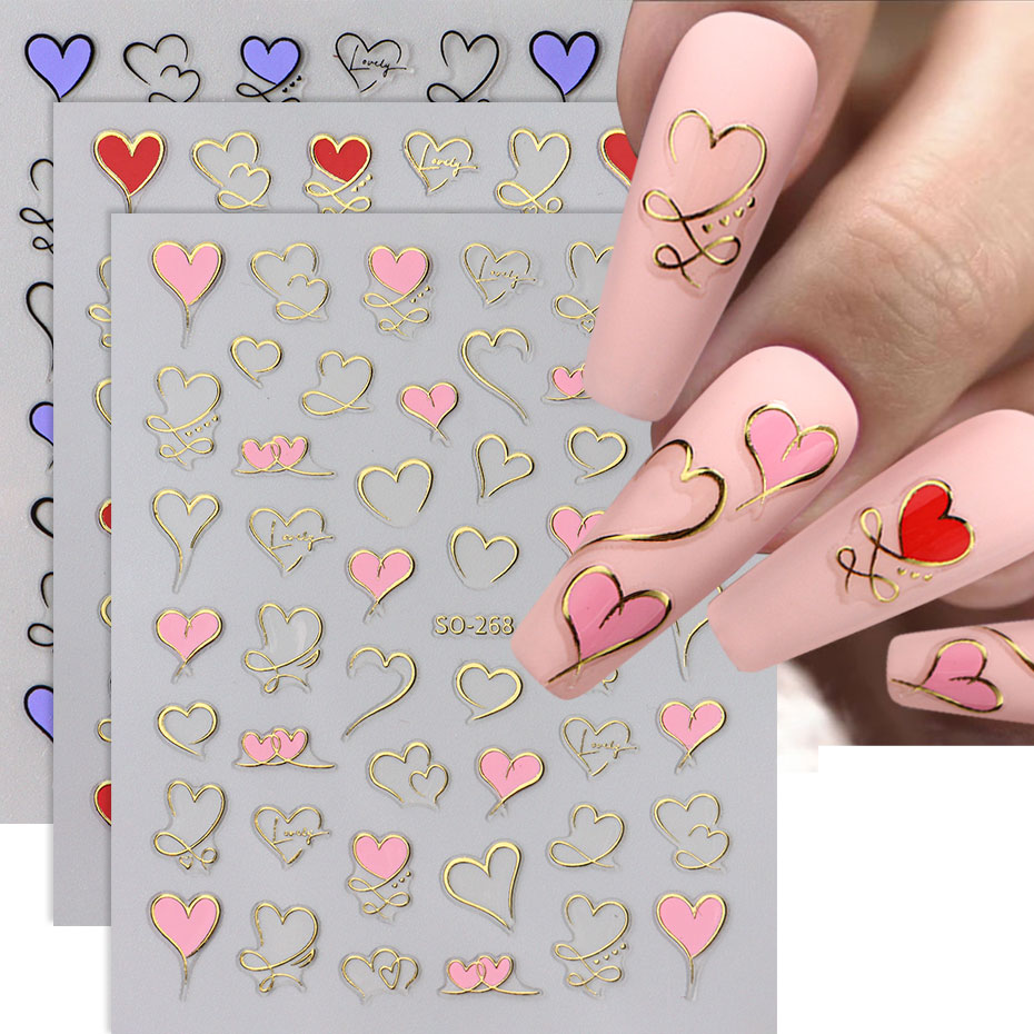 Nail Art Valentines Day - 3 шт. Y2K Gold Wave Line