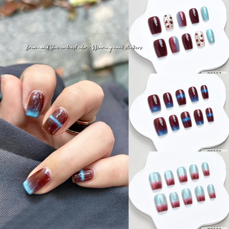 Nail Art Press On - 10 шт., осень-зима, новый стиль, синий,