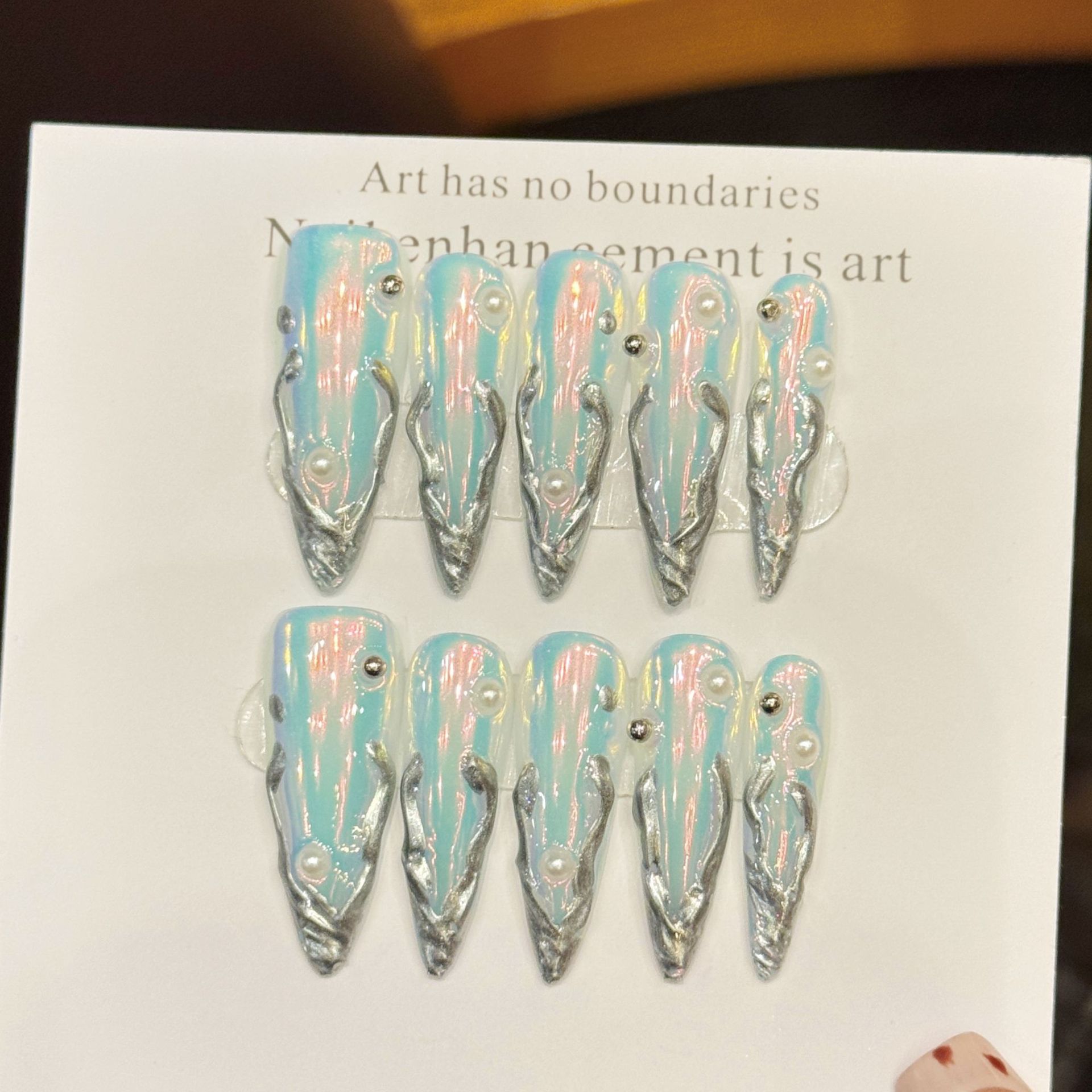 10 шт., серебряные длинные нак – обзор и цена Nail Art Press On